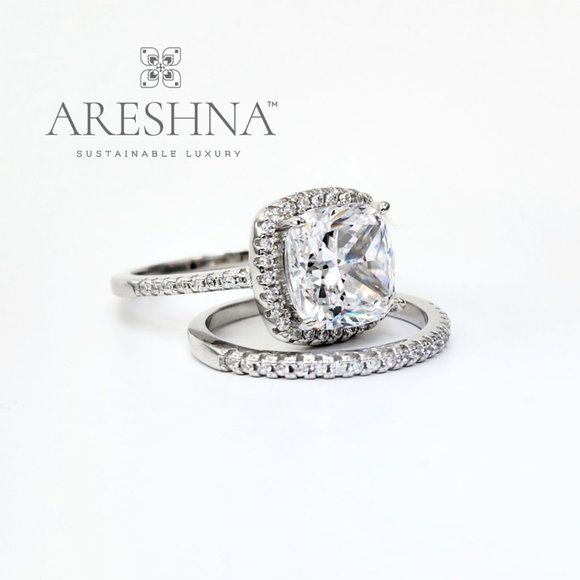 5 Carat Cushion Cut Lab Created Diamond Engagement Ring Bridal Wedding Ring Set - Picture 7 of 14